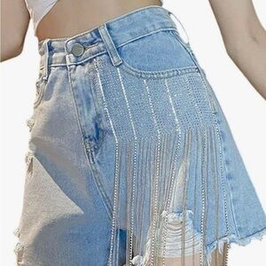 La’Ros Fringe Denim Shorts with Silver Accents. NWT